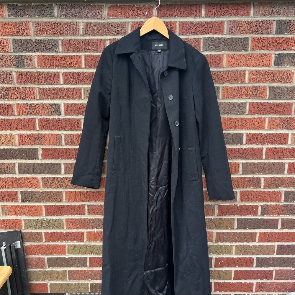 Express Black Collared Button Down Long Sleeve Ov… - image 1